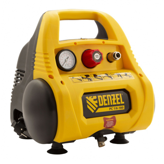 Компрессор поршневой РС 1/6-180 безмасляный (220 В, 6 л), DENZEL