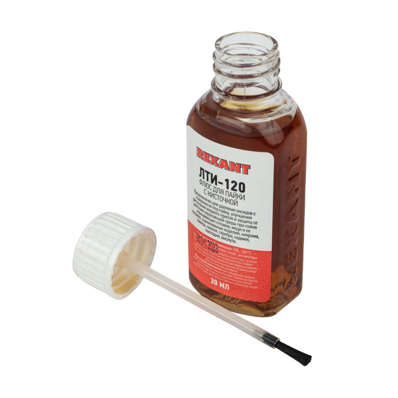 Флюс для пайки ЛТИ-120 30 мл, REXANT, 09-3626 (с кисточкой)